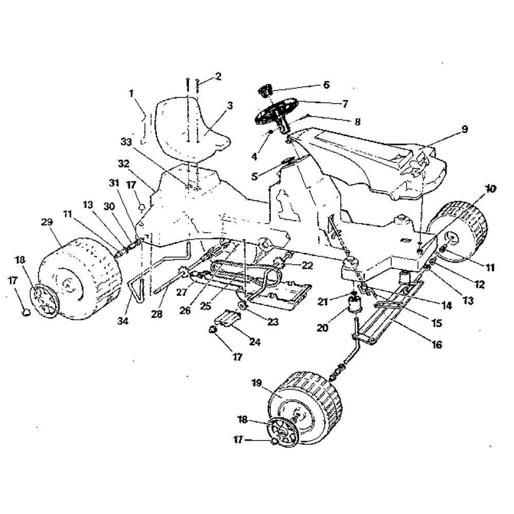 Replacement Parts Diagram and Parts List for 4183  Power Wheels Ride-On Cars